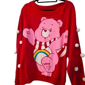 RARE Care Bear Red Long Sleeve Cozy Cheer Bear with puff balls